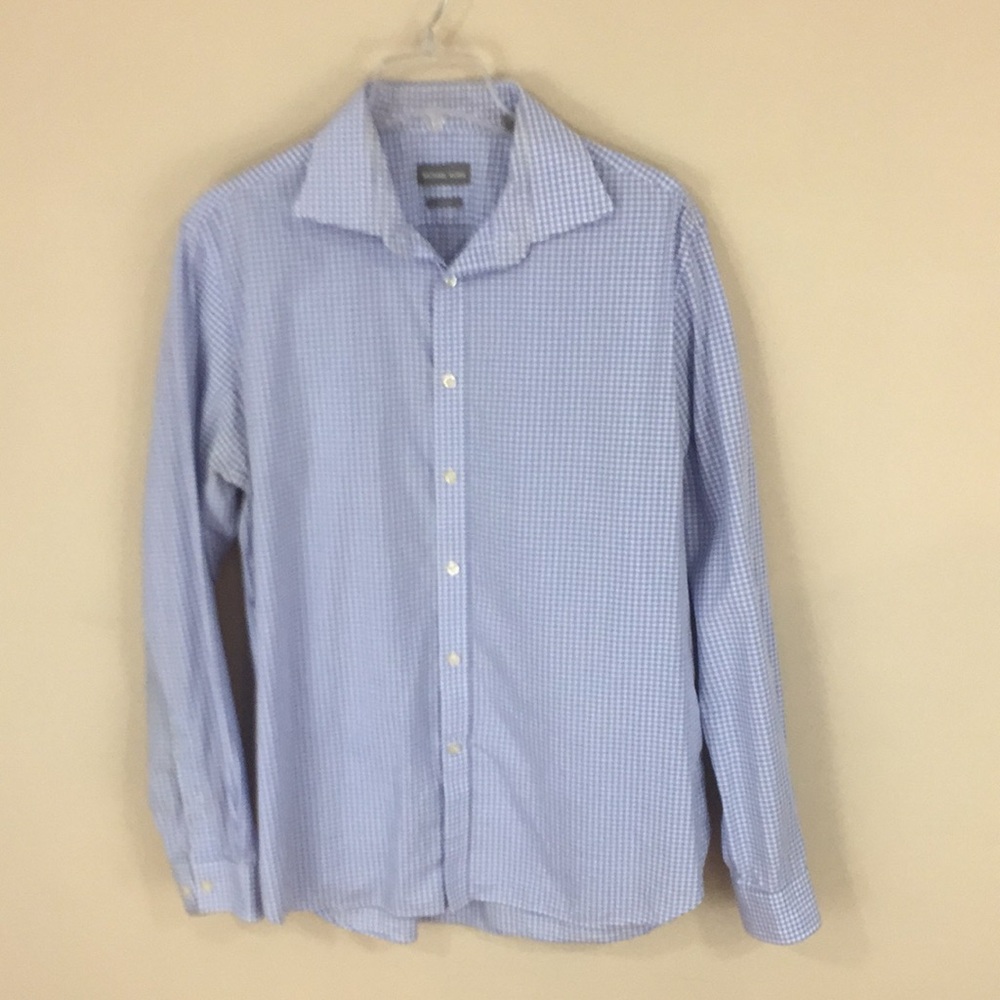 Michael Kors Blue Gingham  100% Cotton Button Up Shirt Size 16 1/2x34 35